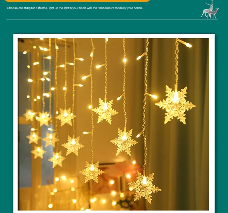 2024 luzes de natal led floco de neve guirlanda cortina luzes da corda de fadas para casa quarto festa de casamento feriado decoração de ano novo