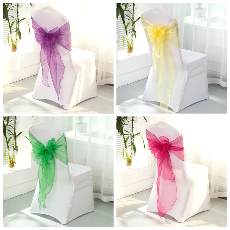 25x275cm Organza High Quality Chair Sash Wedding Chair Knot Cover Decoration Chairs Bow band Belt Ties For Weddings Banquet