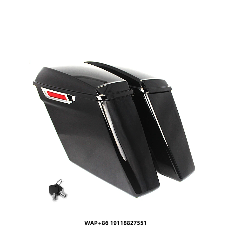 

Motorcycle Black Hard Extended Stretched Saddlebags With Latch + Keys for Touring 2014-2018