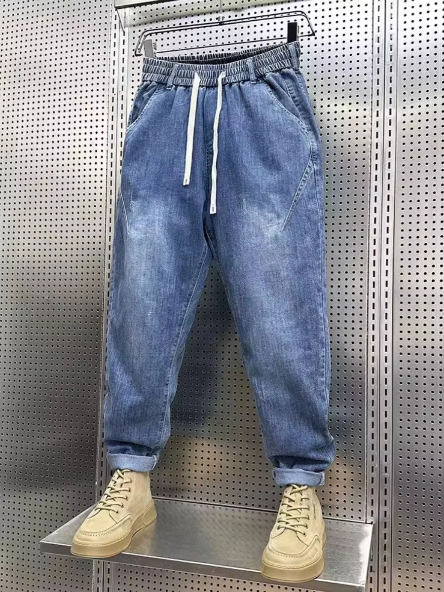 

Spring Autumn New Large Size 300 Pou Men's Blue Waed Jeans Loose Dad Pants Slim Casual Long Trousers Trendy