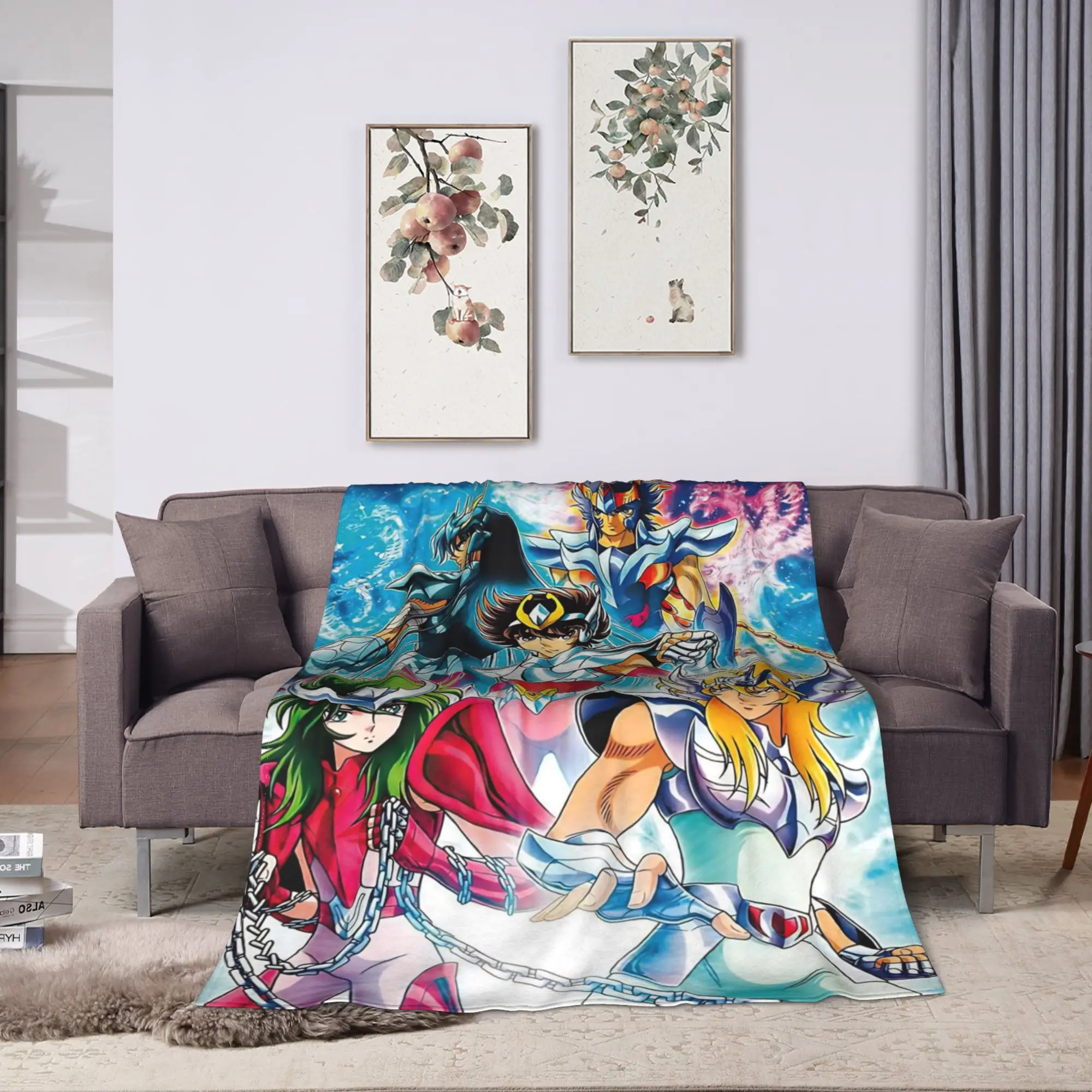 Saint Seiya Gold Saint Blankets Quality Soft Warm  Throw Blanket Winter Picnic Living Room Pattern Bedspread