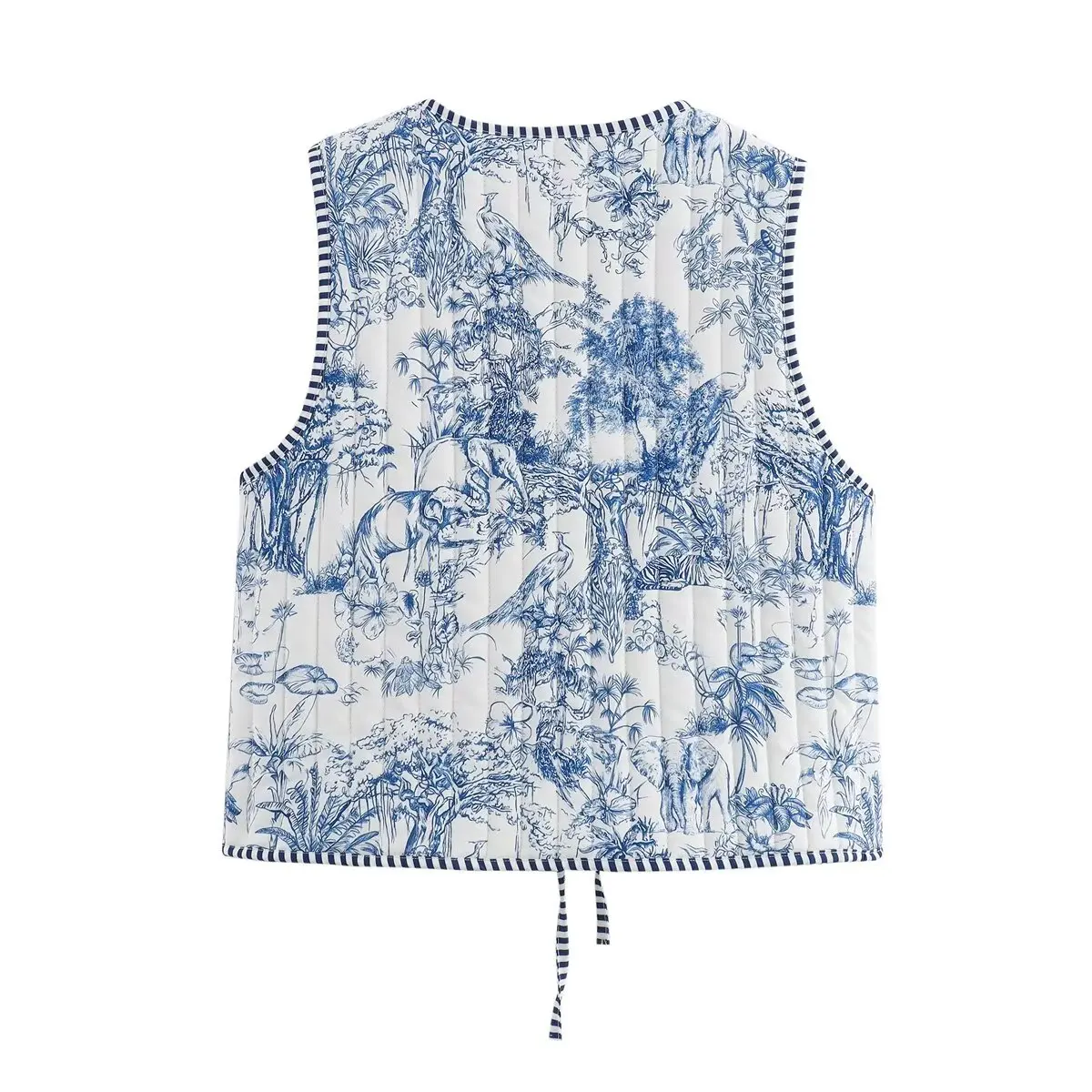 Quilted Lace Up Print Woman Vest Vintage 2024 Autumn Winter Fashion Female ladies retro national style Tops girls Outwear