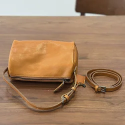 Mini genuine leather small square handbag for women, vegetable-tanned top layer cowhide crossbody bag, 2026 new model pen bag