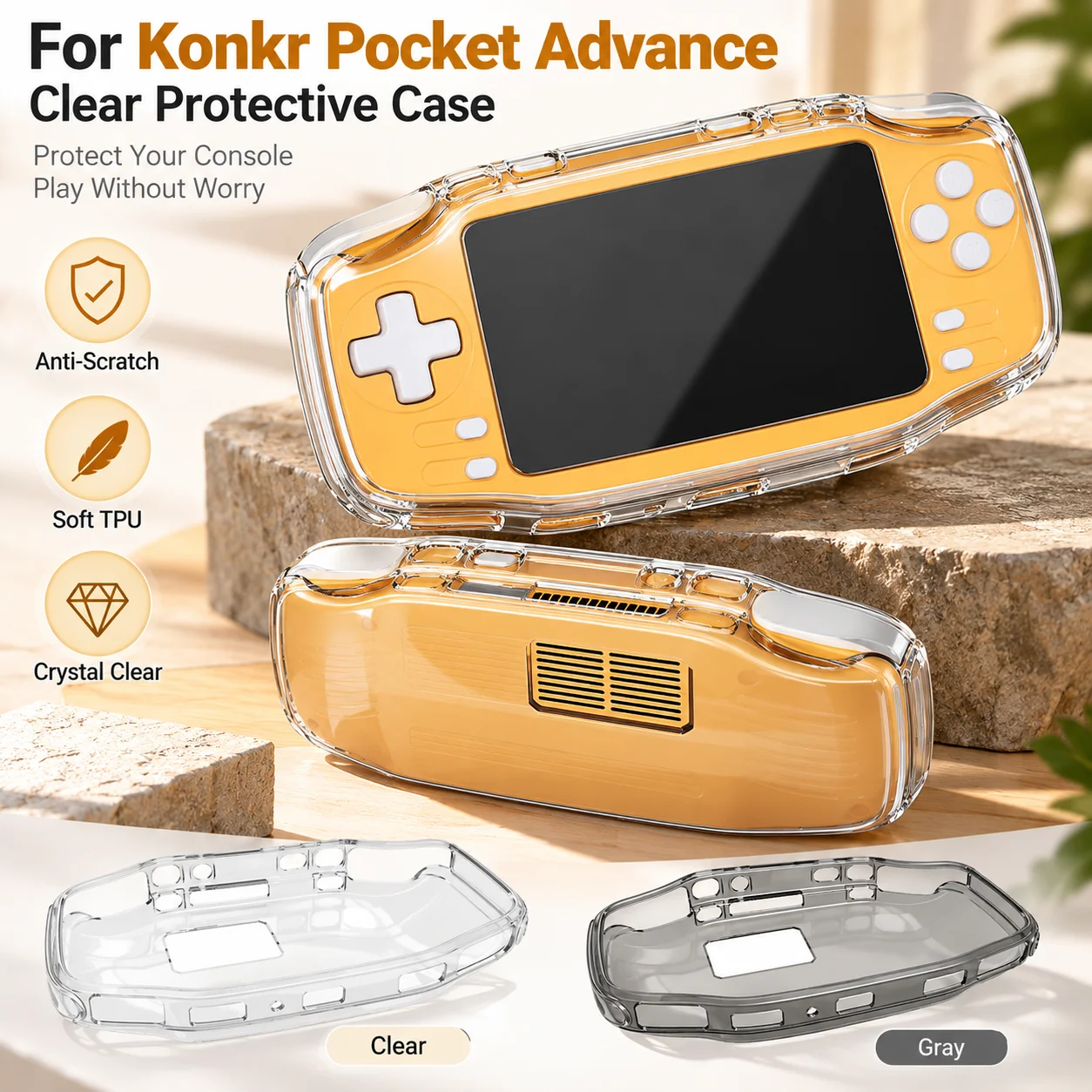 Case for Konkr Pocket Advance Soft TPU Clear Protective Cover Crystal Carrying Case Anti-Scratch Gaming Console Accessories