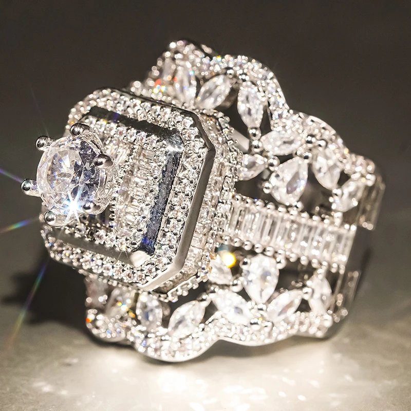 CAOSHI Brillanter, wunderschöner geometrischer Zirkonia-Ring für Verlobungsfeiern, zarte weibliche Fingeraccessoires, Statement-Schmuck – Detail 5