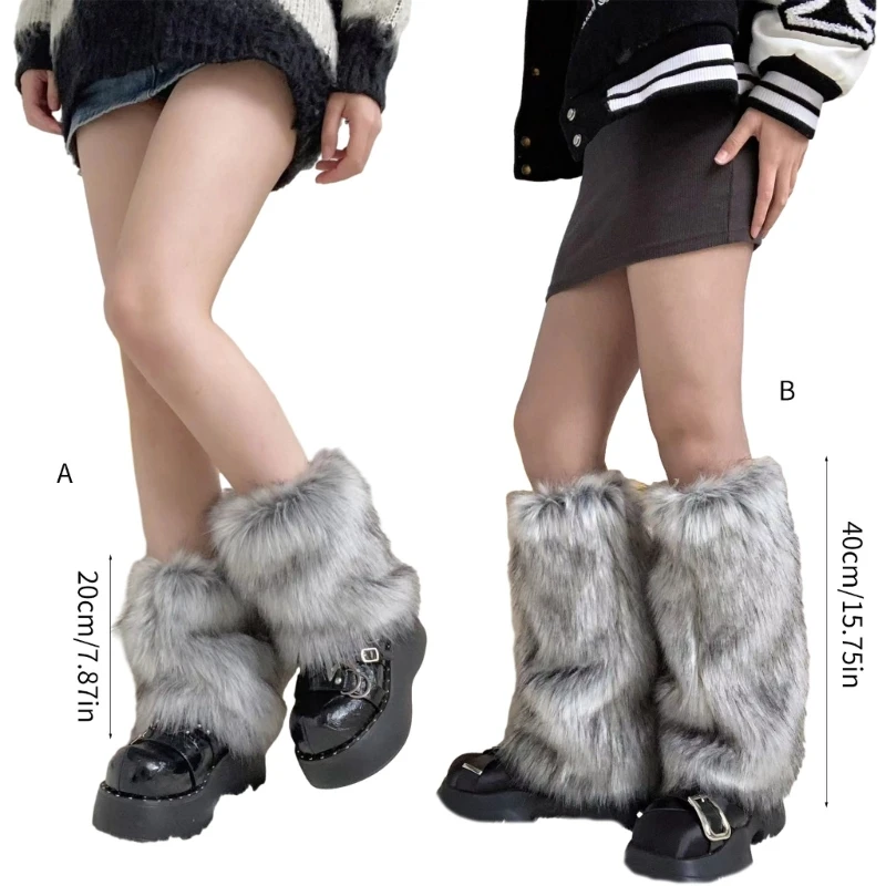 Fuzzy Faux Furs ขาอุ่น Furs รองเท้าส้นสูงยาว Boot Cuffs ฝาครอบ Carnivals Boot Cover 449B