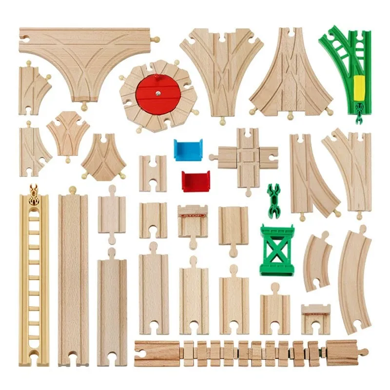 Beech Wooden Train Track Accessories Multiple Shape Fork Expansion Tracks Fit for Brand Wooden Tracks Railway Toys for Children
