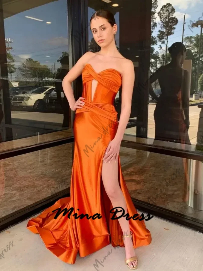 

Mina Customized Backless Gala Dresses Woman 2024 for Party Dress Es Sleeveless Transparent Strapless Slit Evening Gown Prom Sale