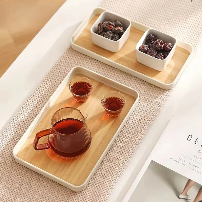 Bamboo Tray Diamine Japanese Dinner Plate Imitation Bamboo Pattern Tea Tray Plastic Storage Tray Thickened Fall-proof Tray