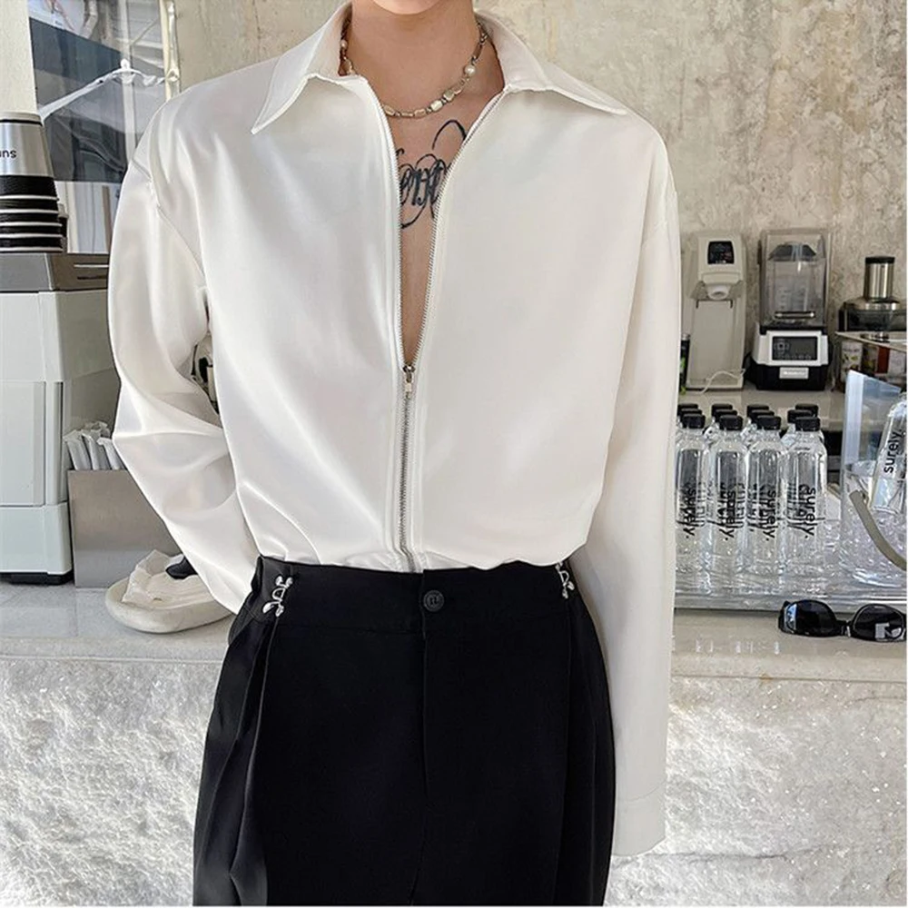 

Зимняя новая мужская однотонная рубашка на молнии с длинными рукавами в американском стиле ретро, модный свободный простой повседневный мужской топ High Street