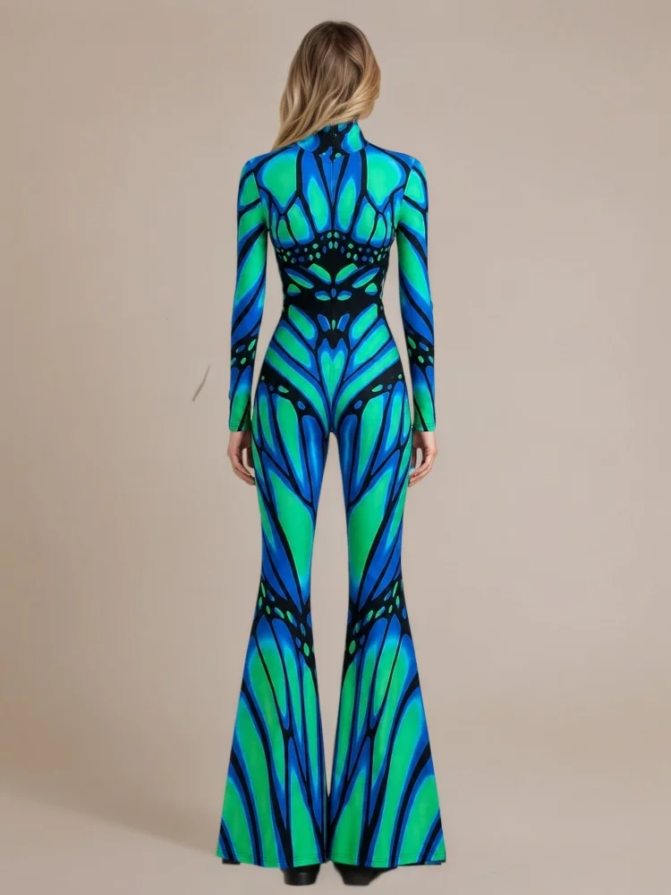 Damen Schmetterling-Flared-Jumpsuit Cosplay Dehnbarer Kostüm-Bodysuit für Zirkus, Karneval, Bühnenshow, Party, Halloween-Ausführung – Detail 5