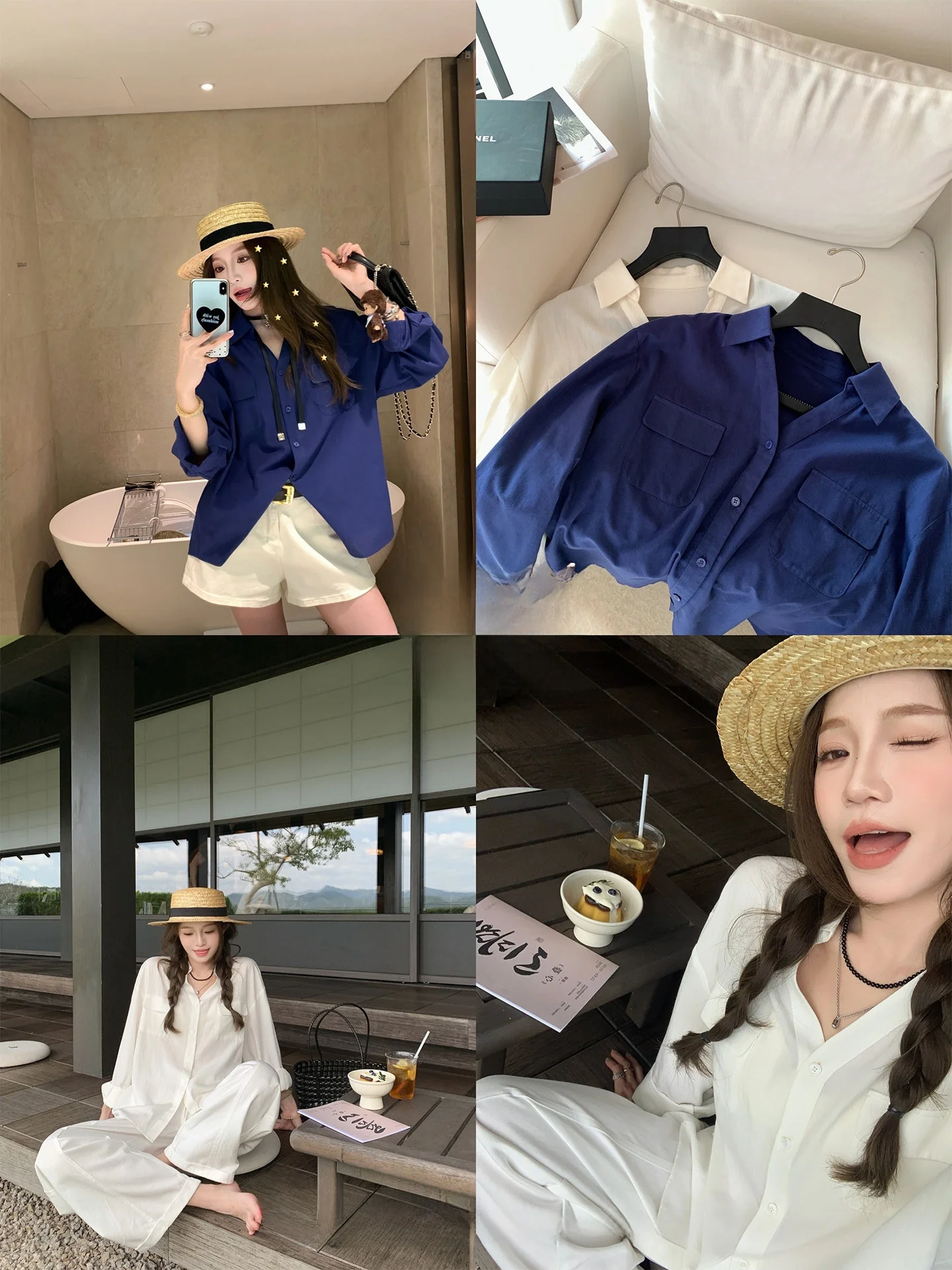 

Женская рубашка свободного кроя с V-образным вырезом, большими карманами, двухцветным дизайном, повседневная, удобная, хлопковая, в корейском стиле, для ленивого образа