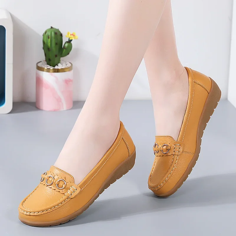 Women Flat Plus Size 44 Women Genuine Leather Shoes Slipony Low Heels Chaussures Femme Casual Ballet Flats Shoes Women Loafers