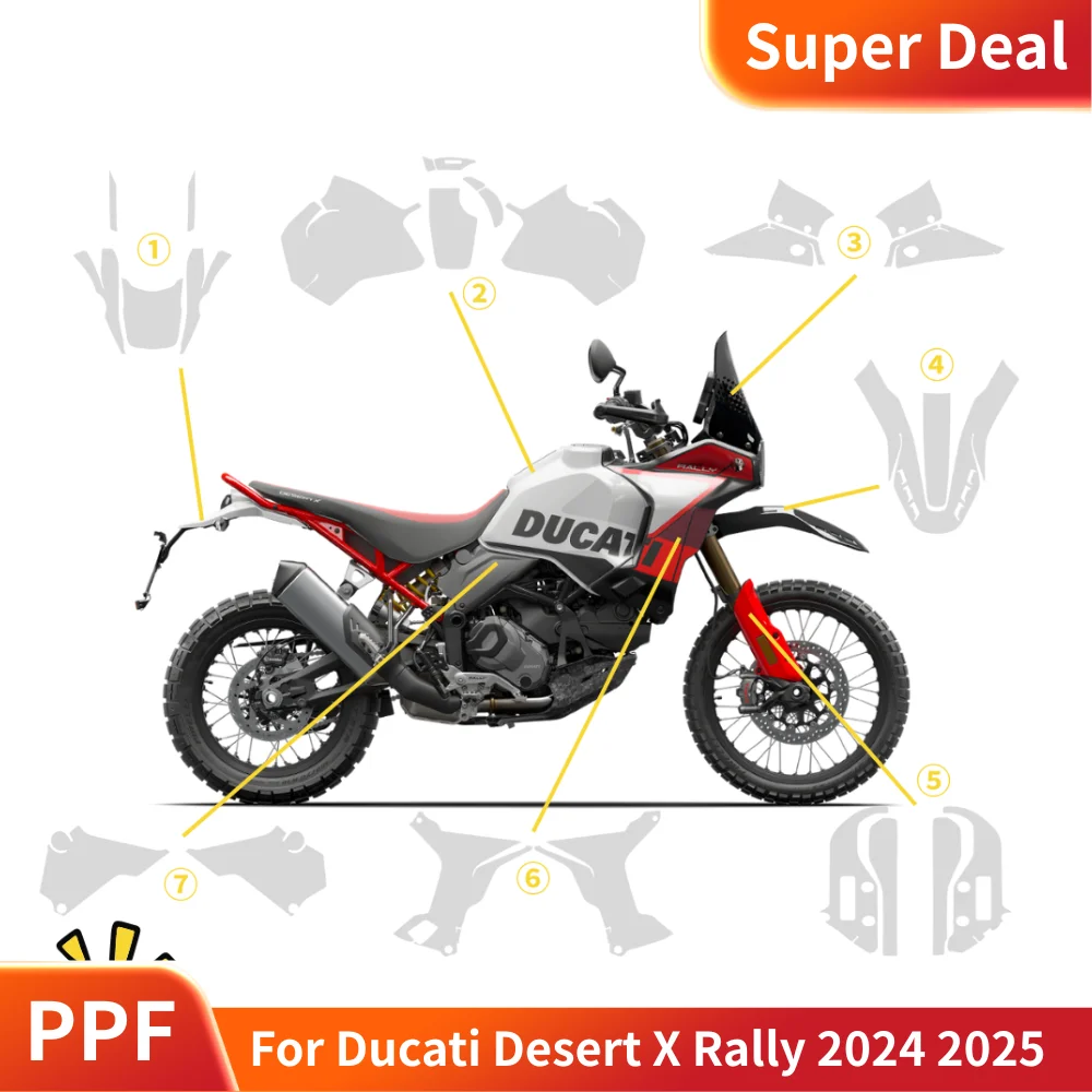 

2025 New!For Ducati Desert X Rally 2025 2024 Motorcycle PPF Kit TPU Paint Protection Film Full Body Clear Protection Sticker Fit