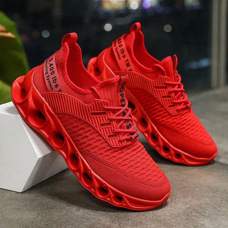 

Summer Red Sneakers Men Women Blade Trainers Size 36-46 Breathable Knit Running Shoes Man Outdoor Non-Slip Women's Sports Shoes