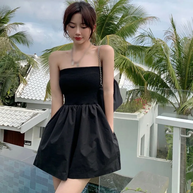 Combinaison courte décontractée pour femme, tenue de soirée élégante, couleur unie, style coréen