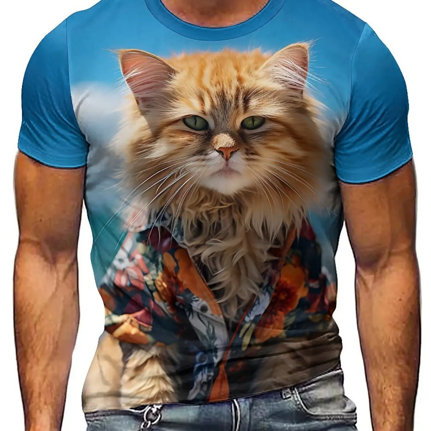 Men's & Women's 3D Printed Cat Art Short Sleeve T-Shirt - Soft Polyester Fabric, Vibrant Geometric Patterns