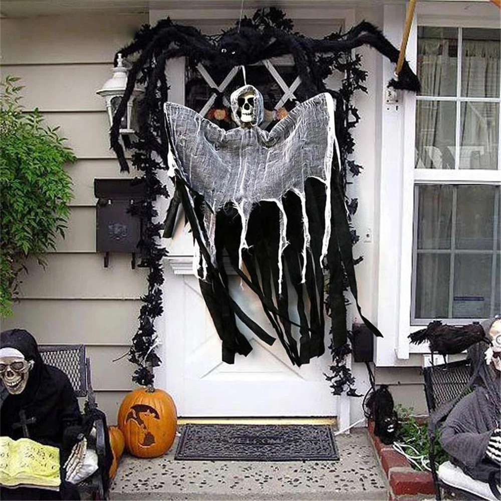 

1PC Halloween Hanging Ghost Skull Gauze for Front Door Decoration Halloween Indoor Outdoor Horror House Decoration Props
