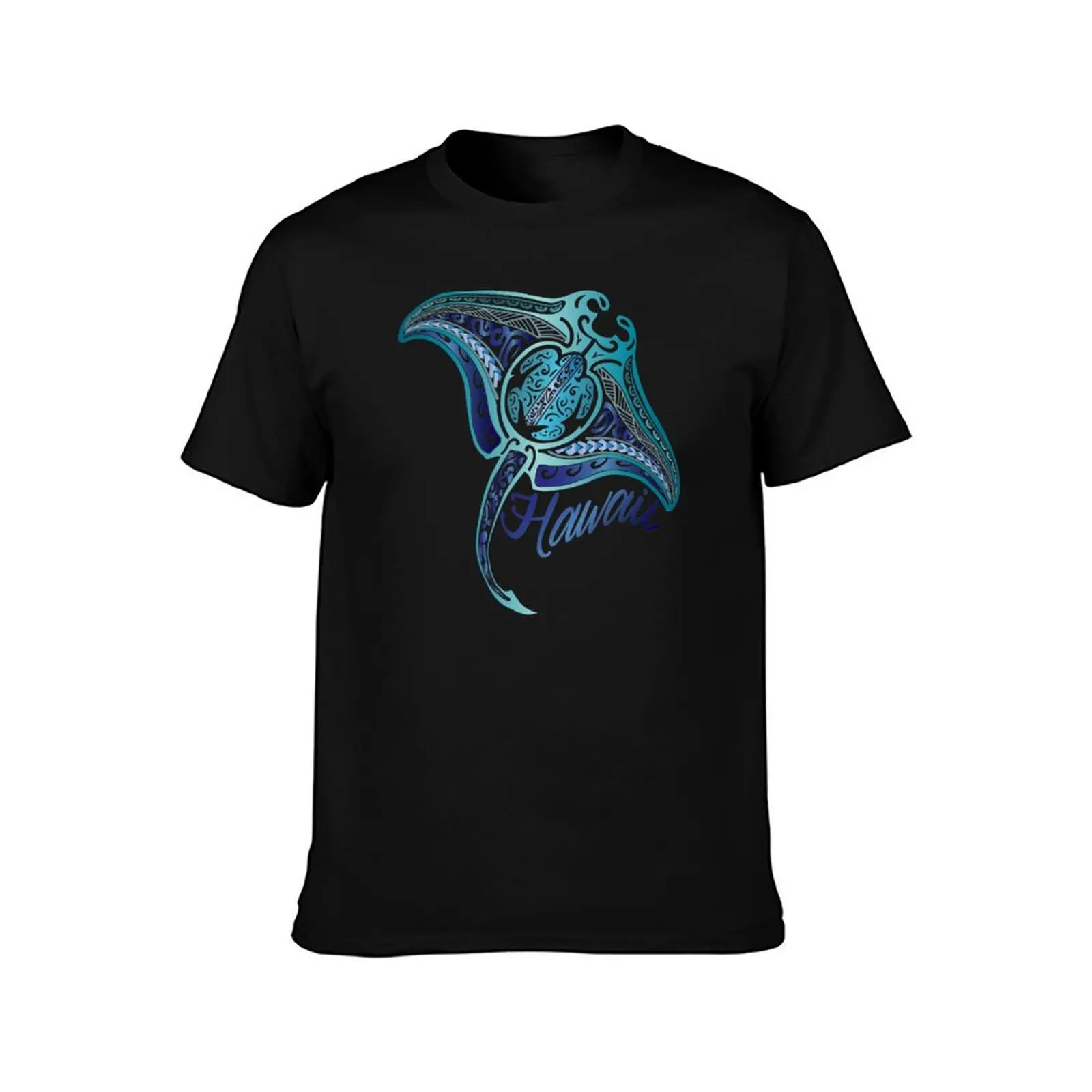 Retro Hawaiian Tribal Manta Ray T-Shirt Work Short Sleeve Cotton Top T-Shirt