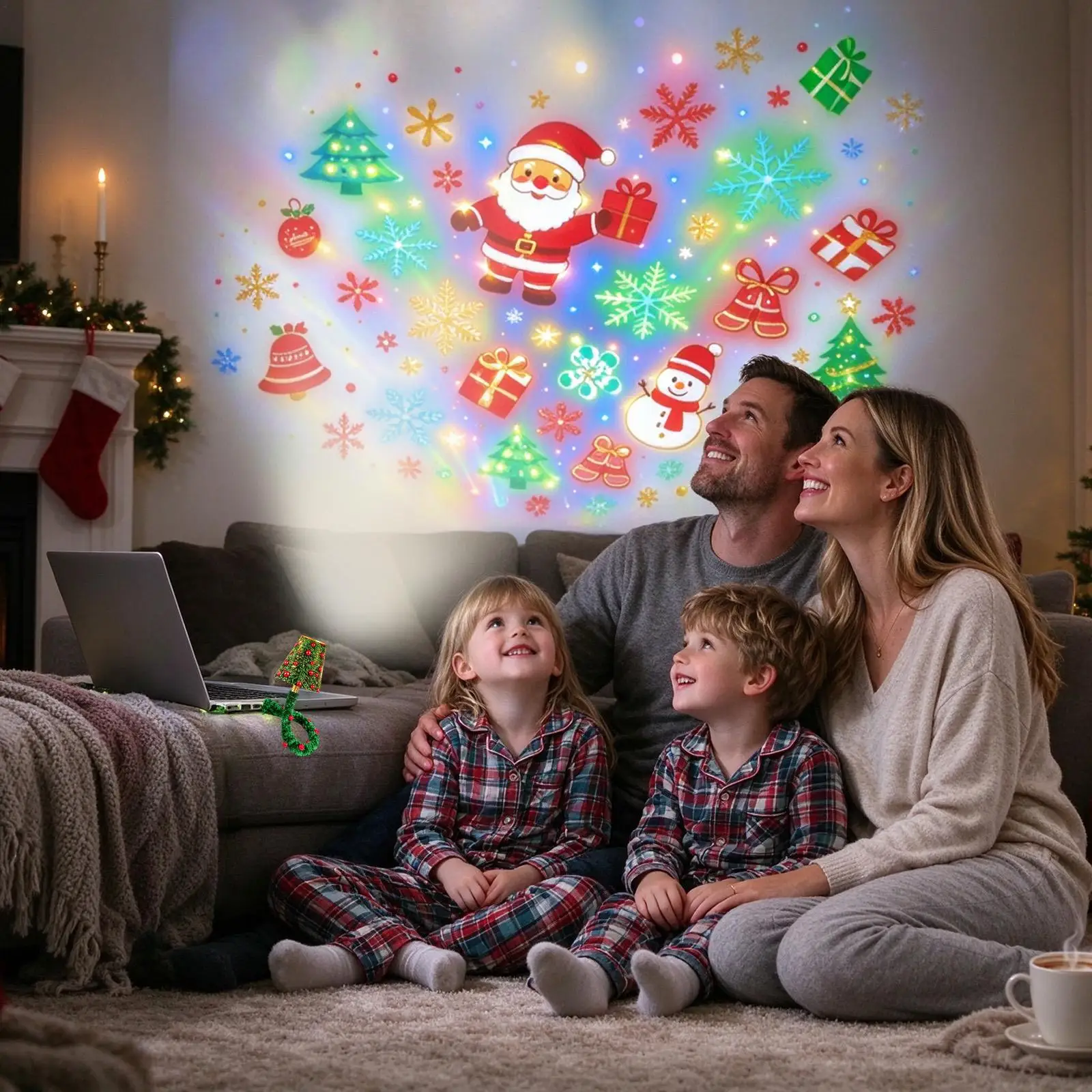 クリスマスプロジェクターライト。usb接続で簡単に使える、プロジェクション機能付きのナイトライト。アパート、カントリー調の家、寮などに最適なクリスマスデコレーション。