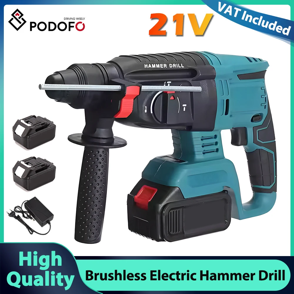 Podofo perceuse électrique sans brosse marteau électrique sans fil bricolage outil ménager ensemble d'outils électriques pour tournevis à batterie 18V