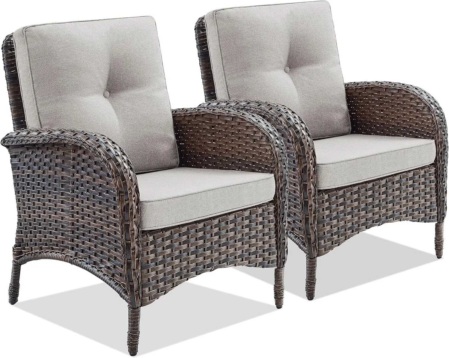 Outdoor Porch Balcony Deck Pool Sunroom Wicker Rattan Light Brown/Beige High Back Chair Set