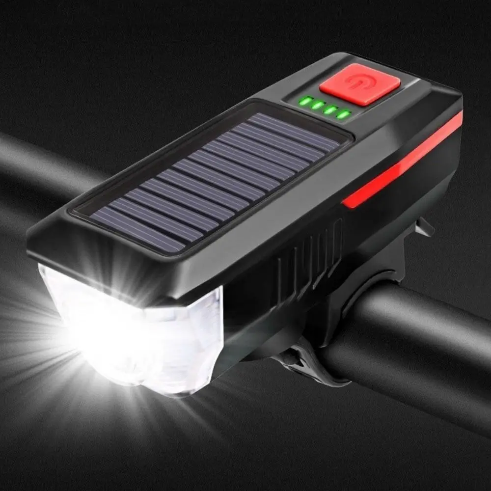 

USB Rechargeable Solar Bicycle Light Power Display Strong Light Bike Headlight with Horn 3 Modes Bike Front Lamp Outdoor Cycling