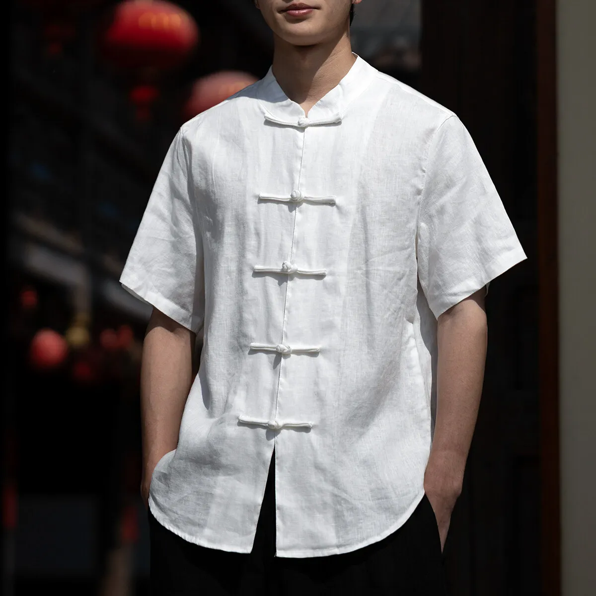 Gorasion جديد 100% الكتان الخالص الصيف رقيقة فضفاضة قصيرة الأكمام أعلى النمط الصيني الرجعية تانغ دعوى زر أسفل قميص الرجال تانغ دعوى