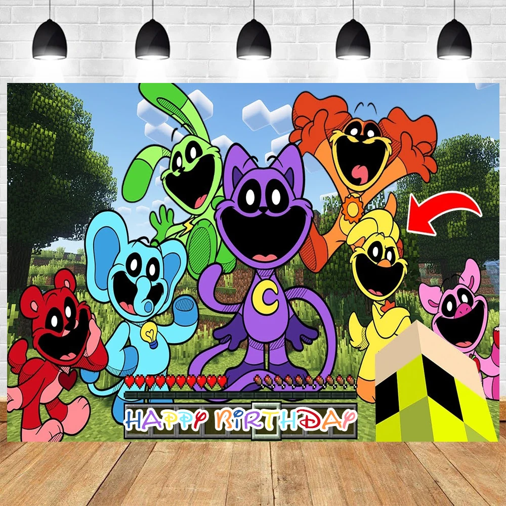 Juego de vajilla desechable con temática de Critters sonrientes, de feliz cumpleaños decoración de fiesta, pancarta de fondo para niños, nuevo