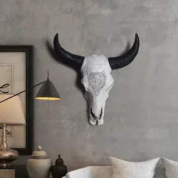 Resin Cow Head Wall Hanging Decor 3D Animal Wildlife Sculpture Figurines Crafts Horns for Living Room Home Decor