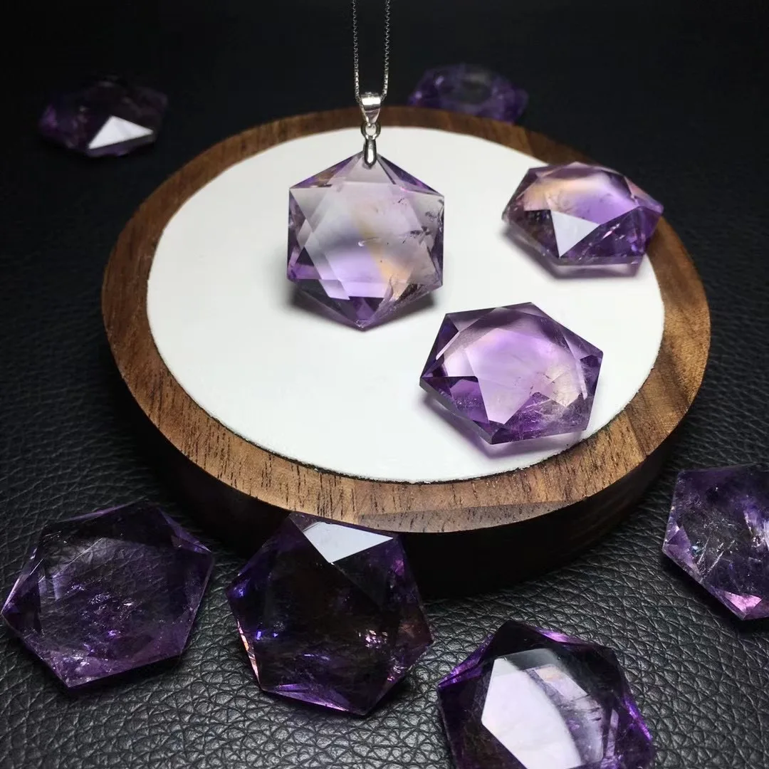 1 Pc Natural Amethyst Citrine Ametrine Hexagram Necklace Pendant 925 Sterling Silver 20-25MM Reiki Healing Stone Jewelry Gift