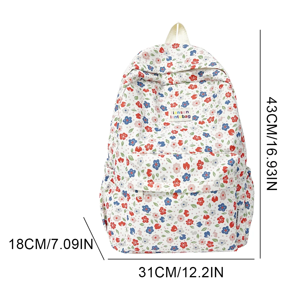 Japanese Floral Pattern Aesthetic Backpack Large Capacity Student Daypack Lightweight Casual Knapsack Teen Girls College Mochila