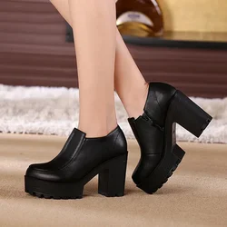 Quality Deep Mouth Black Shoes for Women High Heels Pumps Platform 2024 Spring Genuine Leather Shoes Ladies Block Heels Office