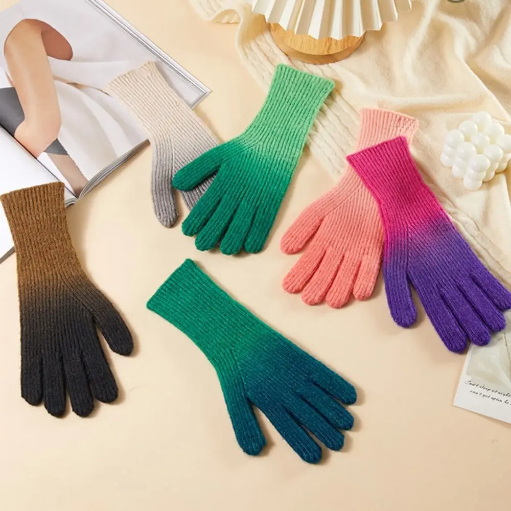 Alpaca Wool Winter Knitted Gloves Gradient Color Cold-Proof Thicken Warm Gloves Breathable Windproof Touch Screen Mitten Outdoor