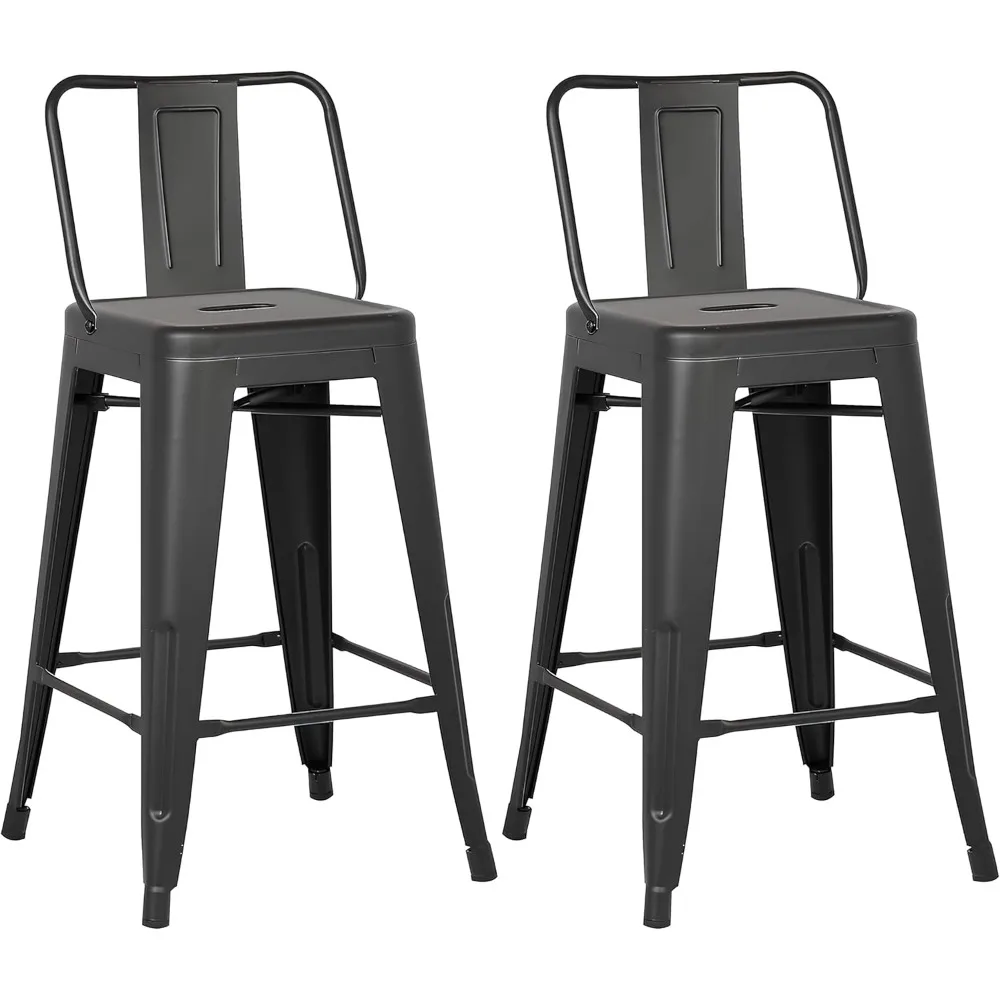 Industrial Metal Bar Stools with Stylish Low Back, Finish and Rubber Leg Caps, Lightweight Kitchen Counter Chairs Set of 2,chair