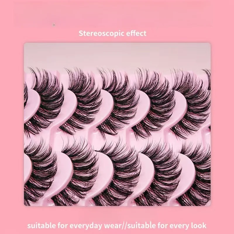 ふわふわまつげ10ペア、ナチュラルで柔らかいまつげ、スリムまつげ、人工ミンクフルまつげ