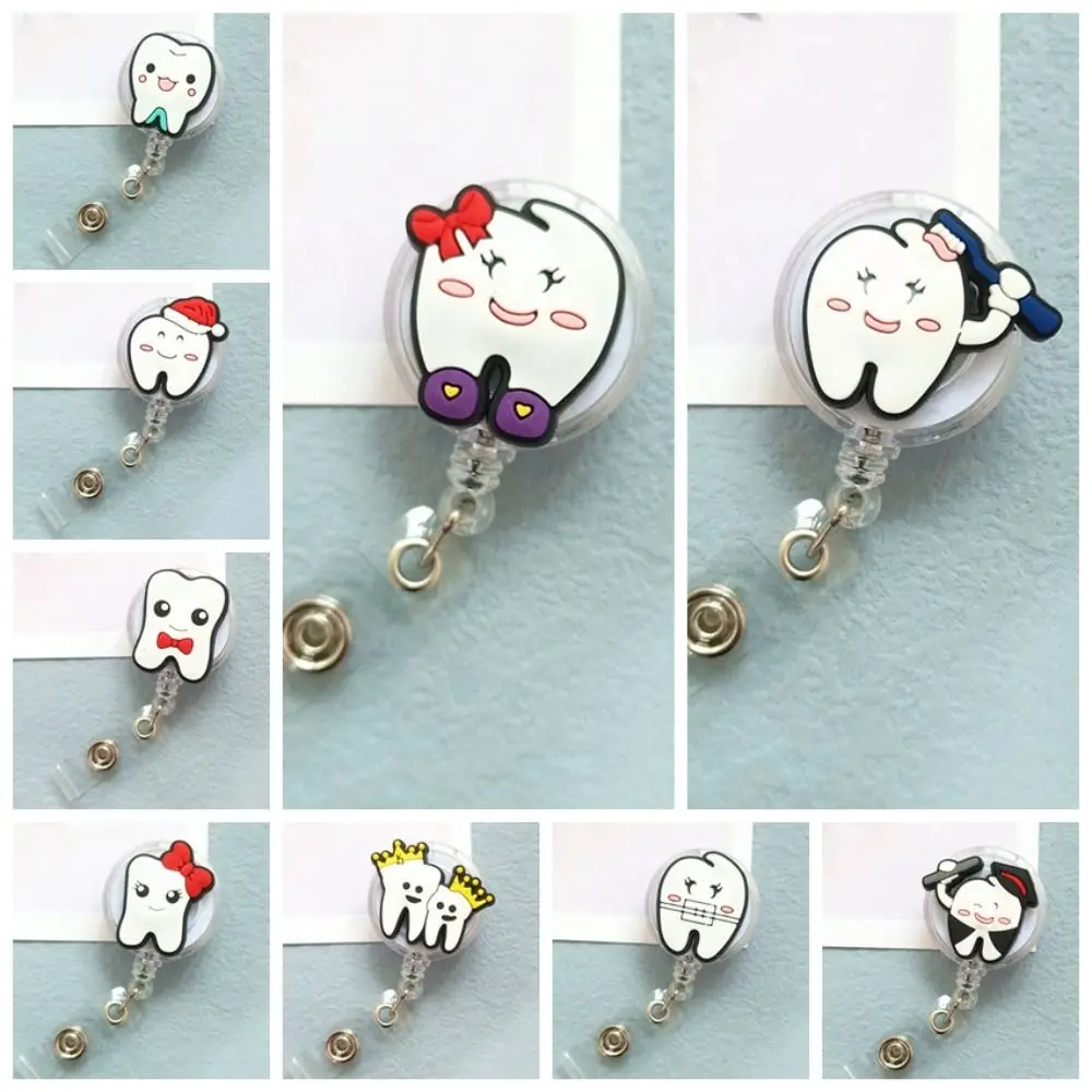 Dentist Teeth Badge Holder Work Card Teeth Shape Retractable Badge Reel Cartoon Chest Card ID Card Holder Nurse Doctor