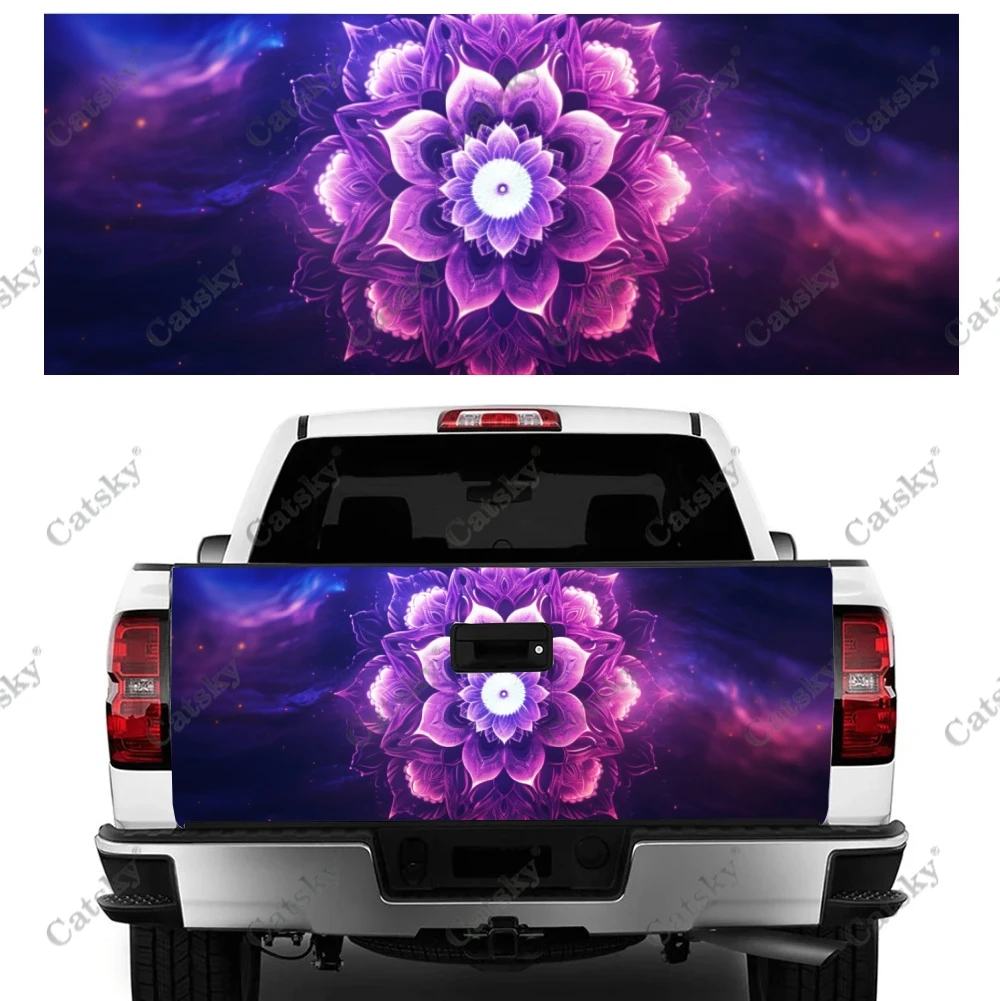 Colorful Gradient Mandala Flower Truck Tailgate Wrap Professional Grade Material Universal Fit for Full Size Trucks Weatherproof