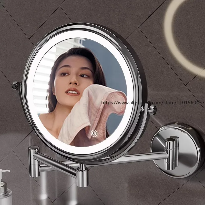 Bathroom Makeup Mirror Wall-mounted Folding Mirror Hotel Non-punching Double-sided Lamp Magnifying Glass LedVanity Beauty Mirror