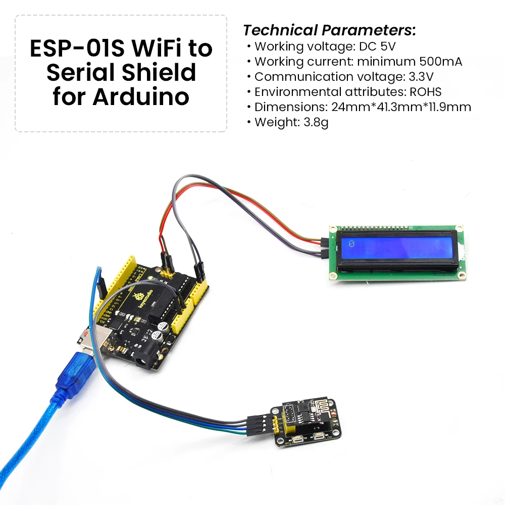 KEYESTUDIO ESP 01 Wireless Module Remote Serial Port ESP8266 WIFI Programmer Shield Module for Arduino DIY Projects Study Module