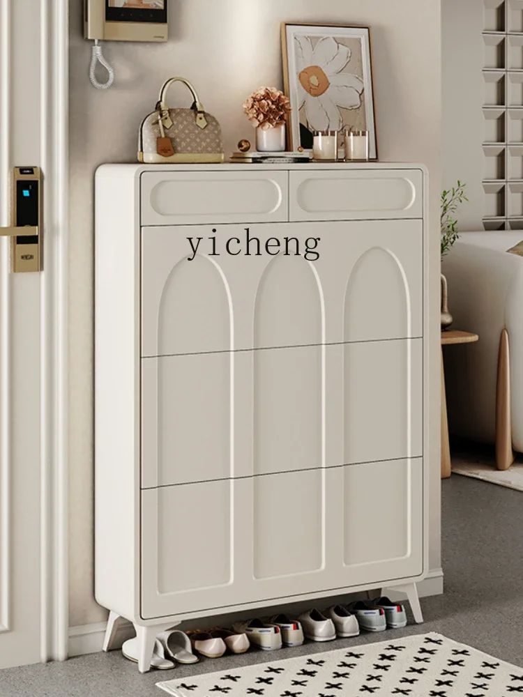 XL Cream Style Ultra-Thin Tilting Shoe Cabinet Household Large Capacity Entrance Cabinet Integrated Shoe Rack