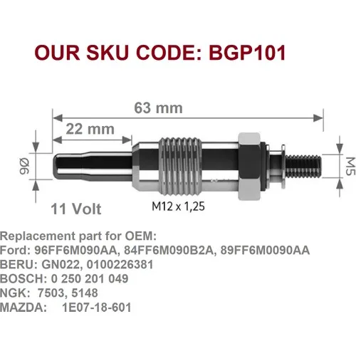 1 PCs For For Ford Mazda 1.8 Diesel Engine Glow Plug 11 Volts 96 Ff6M090Aa