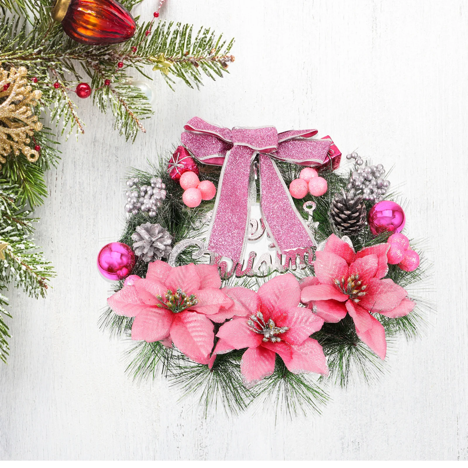 

30cm Christmas Pine Wreath Pink Garland for Home Party Wall Door Window Decor Christmas Garland Artificial Pine Wreaths