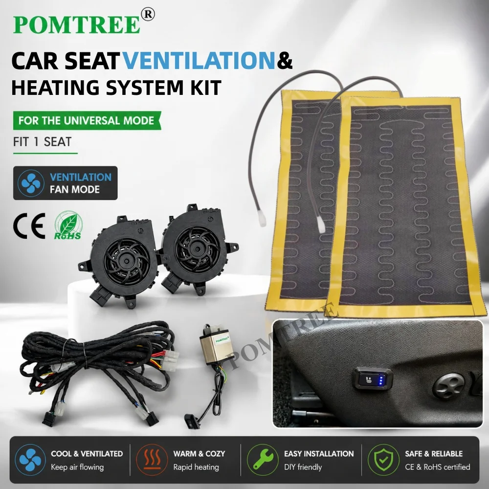 Universal Built-in Car Seat Ventilation Kit Combine Heated Include 3-level Driver's Switch+2 Fan cool+2 heating pad,Fit 1 Seat