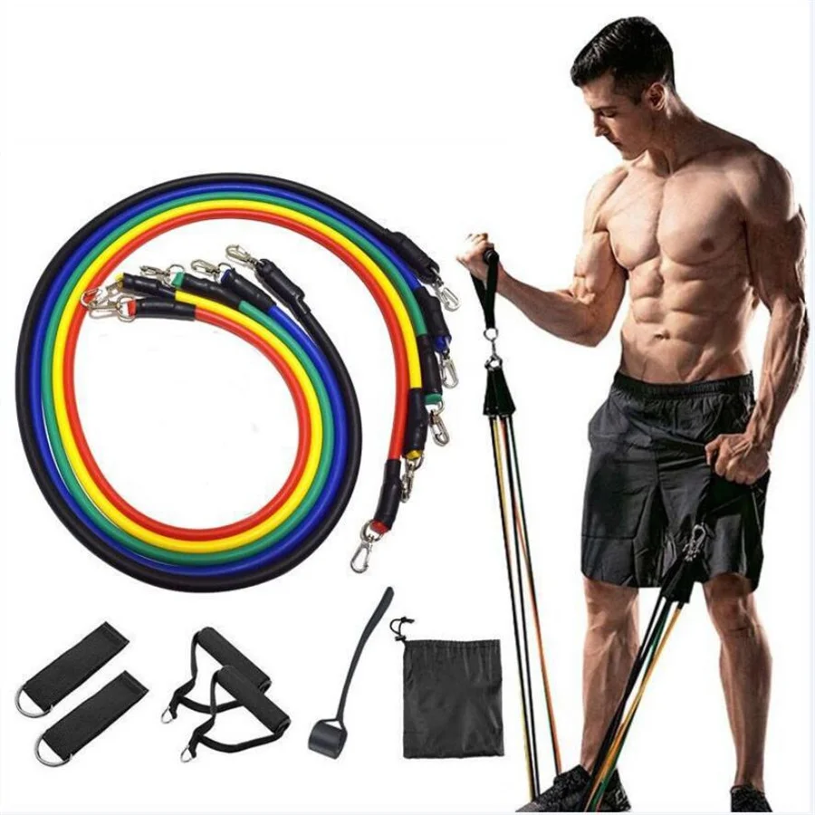 11pcs/Set Pull Rope, Resistance Bands, Portable Fitness Equipment, Ankle Strap, Chest Expander, Elastic Exercise Band