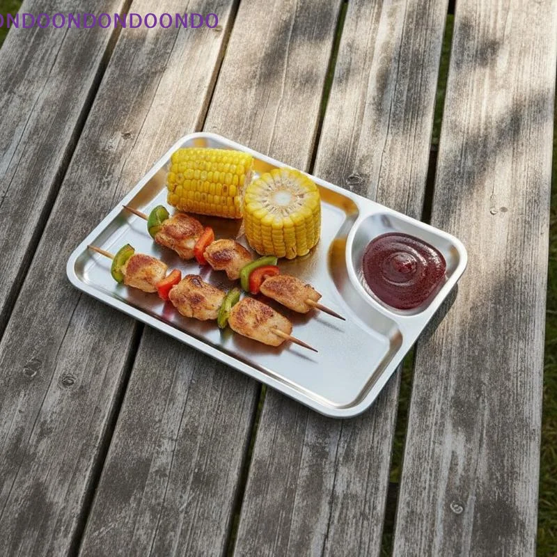 Portable Stainless Steel Snack Plate Shatterproof BPA Free Lightweight Tray for Camping Picnic BBQ Home Daily Use