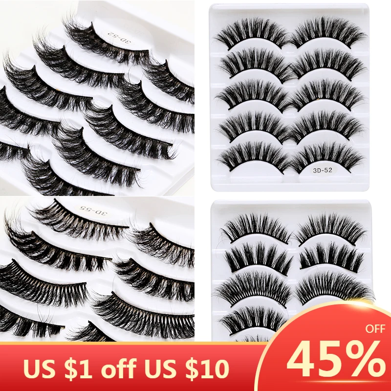 5 Pairs/set Natural Thick Handmade 3D False Eyelashes Trendy Comfortable Fake Eyelashes Lashes Extension Supplies Big Eye Tools