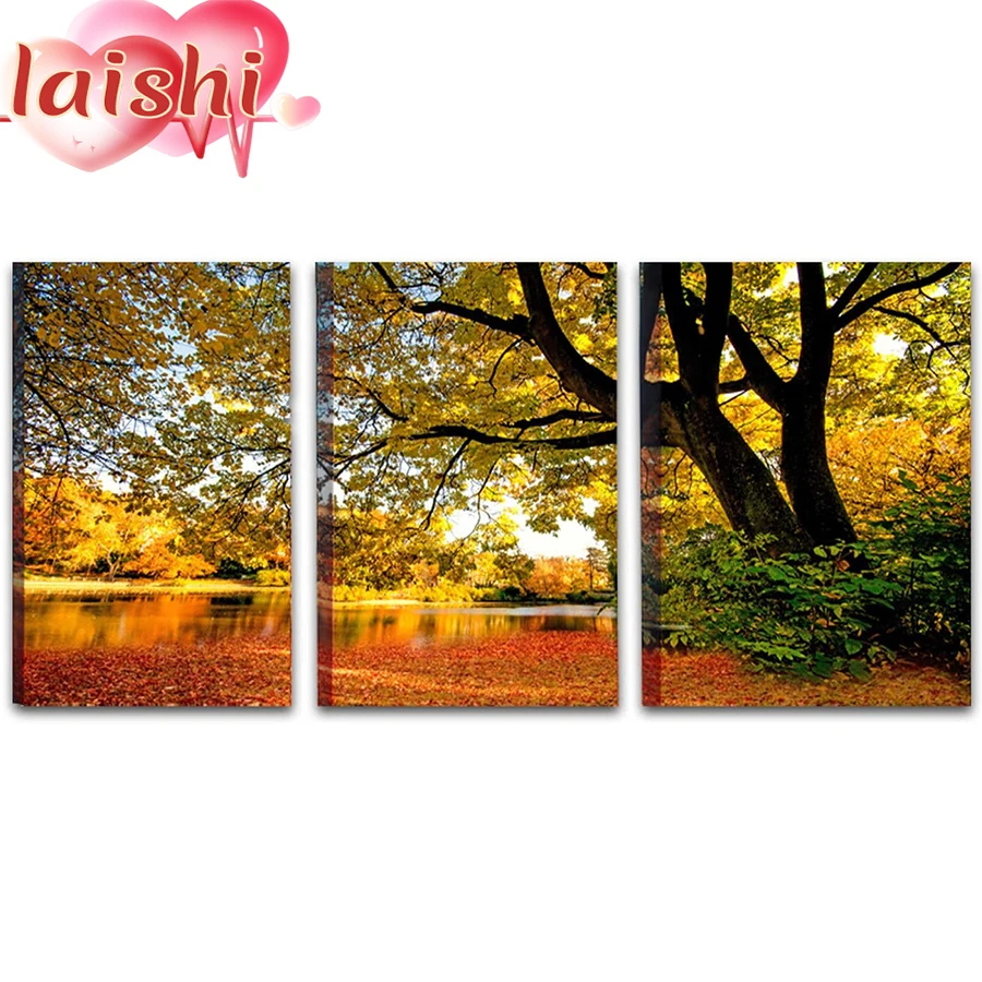 3pcs Autumn maple leaf landscape Diamond Painting Cross Stitch Kits Full Embroidery Mosaic Art Picture of Rhinestones Decor