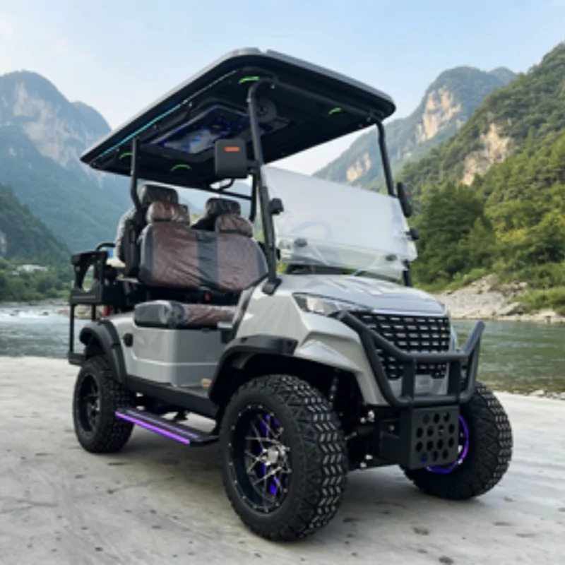 CE Electric Golf Cart Global Sales 4-Seater 72V Lithium Battery Club Car With Bumper Seat With Headrest Off-Road Tires LED Strip
