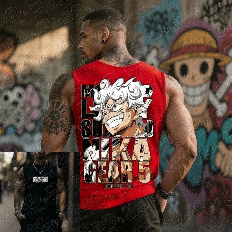 2026 One Piece Fitness Ärmelloses Tanktop für Männer Anime Luffy Streetwear Sommer Casual Weste Workout Bodybuilding Muskelshirt